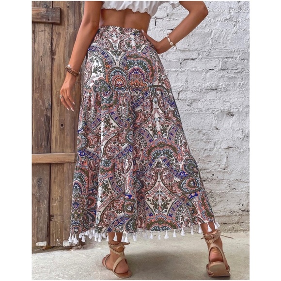 Paisley Print Tassel Hem Maxi Skirt - Picture 7 of 10